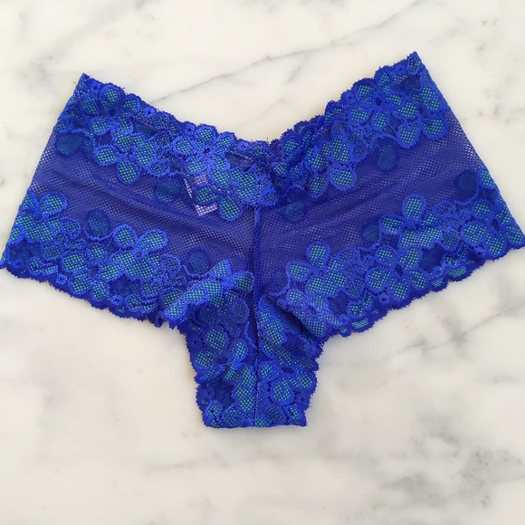 NWT. Frederick's Of Hollywood All Lace Panty with Blue/Green Embroidered Flowers - Picture 2 of 4